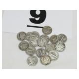 17 MERCURY DIMES, 1 BARBER DIME, ALL SILVER