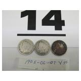 1905, 1906, 1907 V NICKELS, LIBERTY HEAD 1905, 1906, 1907 V NICKELS, LIBERTY HEAD