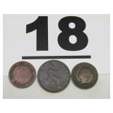 1859, 1877, 1888 CANADIAN 1-CENT PIECES