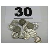 20 WASHINGTON SILVER QUARTERS, 1952 - 1958 20 WASHINGTON SILVER QUARTERS, 1952 - 1958