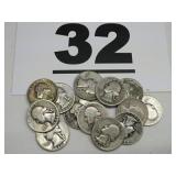 12 SILVER WASHINGTON QUARTERS