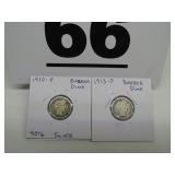 1910P & 1913P BARBER DIMES 1910P & 1913P BARBER DIMES