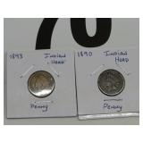 1890 & 1893 INDIAN HEAD PENNIES 1890 & 1893 INDIAN HEAD PENNIES