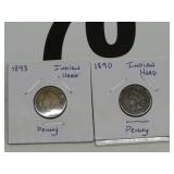 1890 & 1893 INDIAN HEAD PENNIES