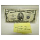 1953 A $5 SILVER CERTIFICATE, ERROR 1953 A $5 SILVER CERTIFICATE, ERROR