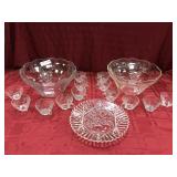 2 Grape Pattern Glass Punch Bowls, 1 Underplate, 2 Grape Pattern Glass Punch Bowls, 1 Underplate,