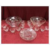 2 Grape Pattern Glass Punch Bowls, 1 Underplate,