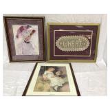 3 Framed Decorator Items - 2 prints / 1 crochet