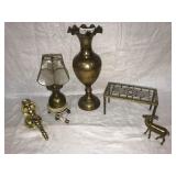 5 Brass Items - Lamp, Vase, Stand, Wall Sconce,