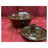 2 Items - Stoneware Bean Pot and Pottery Candle