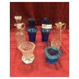 5 unmatched pattern glass and 1 crystal vase