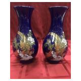 Pair of cobalt vases with Asian influence Pair of cobalt vases with Asian influence