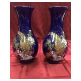 Pair of cobalt vases with Asian influence