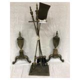 4 Piece Fireplace Set and 2 Andirons 4 Piece Fireplace Set and 2 Andirons