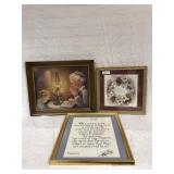 3 Decorator Framed Items - One is a counted cross