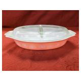 Vintage Pyrex Pink Daisy Divided Dish with Lid