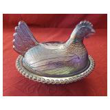 Carnival Glass Chicken in a Basket