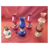 5 Small Oil Lamps (4) with Glass Chimney