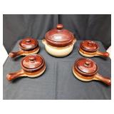 Large Crock Bean Pot - 4 Bowls All with Lids