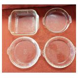 Four Pyrex Clear Glass Pie & Cake Baking Dishes
