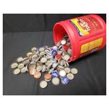 Coffee Cannister Filled w/ Beer & Soda Bottle Caps