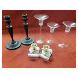 3 Sets of Candlestick Holders - Wood - Glass