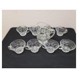 8 Starburst Style Glass Cups with Matching Pitcher