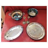 Mixed Lot Silver Plate Bowls, Trays, Candle Holder