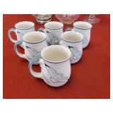 Set of 6 White Stoneware Seagull Coffee Mugs