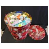 Large Tin with Ruffled Lace & Sewing Notions