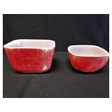 Two Small Red Pyrex Dishes #501 & #407 "Fridgies"