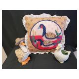 DUCKS!  Ceramic & Shell Ducks with Pillow