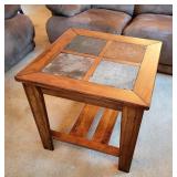 Wood & Slate-Top Side Table