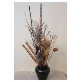 Small Black Pottery Vase w/ Dried Vegetation