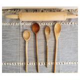 Small Mixed Lot Wood Spoons & Roller
