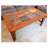 Wood & Slate Top Rolling Coffee Table