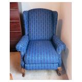Blue Striped Reclining Wing Chair