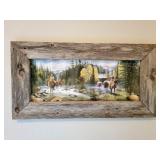 Western Scene Painted on Tin Siding Barnwood Frame