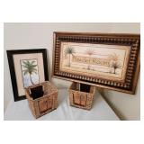Framed Powder Room Palm Tree Prints Baskets