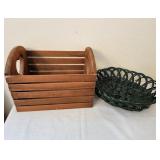 Rattan & Wood Basket w/ Heart-Shaped Handles