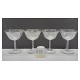 4 Depression Era Fine Crystal Pheasant Glasses