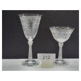 Two Depression Era Ornate Wine Champaign Glasses