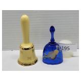 Porcelain Bell & Fenton Blue Glass Bell