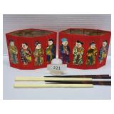 Two Asian Theme Box Sleeves & 4 Pair Chopsticks