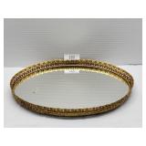 17" Vintage Vanity Mirrored Brass Tray