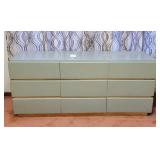 Bassett Furniture 9 Drawer Gray & Brass Dresser