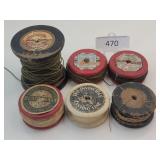 6 Antique Wood Spools Silk Braid Casting Line
