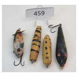Four Vintage Unmarked Wood Fishing Lures