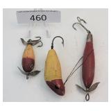 Three Vintage Unmarked Wood Fishing Lures
