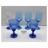Mixed Lot 6 Blue Wine Classes Goblets